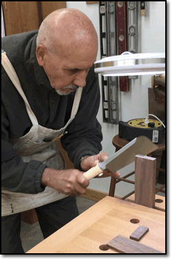 Jerry Sawing Tenon - Student in Arkwood Shop